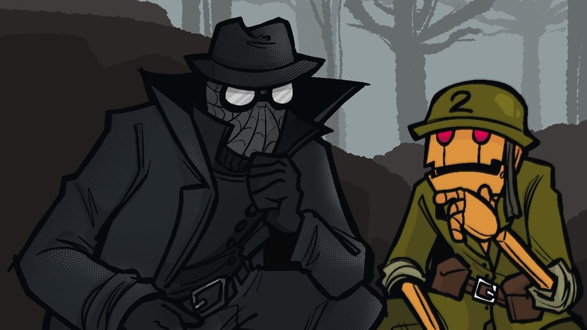 spider-man noir and g.i. robot (marvel and 4 more) drawn by eggbotnics