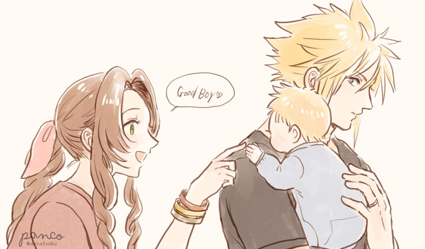 cloud strife and aerith gainsborough (final fantasy and 2 more) drawn by ancotsubu