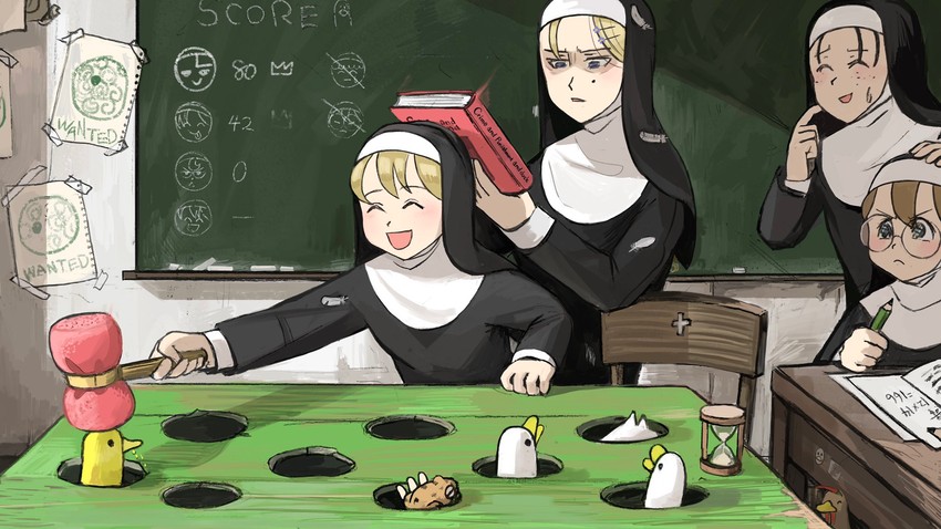 clumsy nun, strict nun, glasses nun, and freckles nun (little nuns) drawn by diva_(hyxpk)