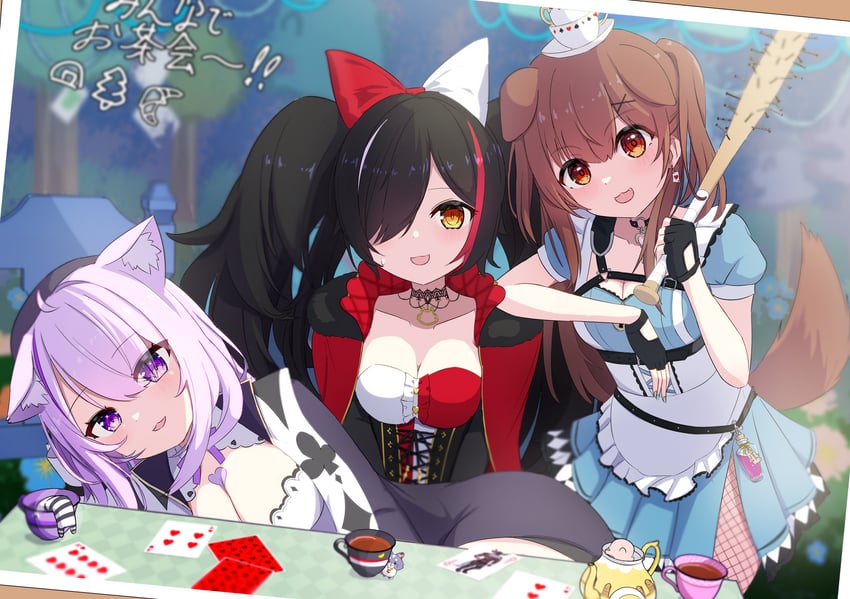 nekomata okayu, ookami mio, and inugami korone (hololive) drawn by tarakore_sauce