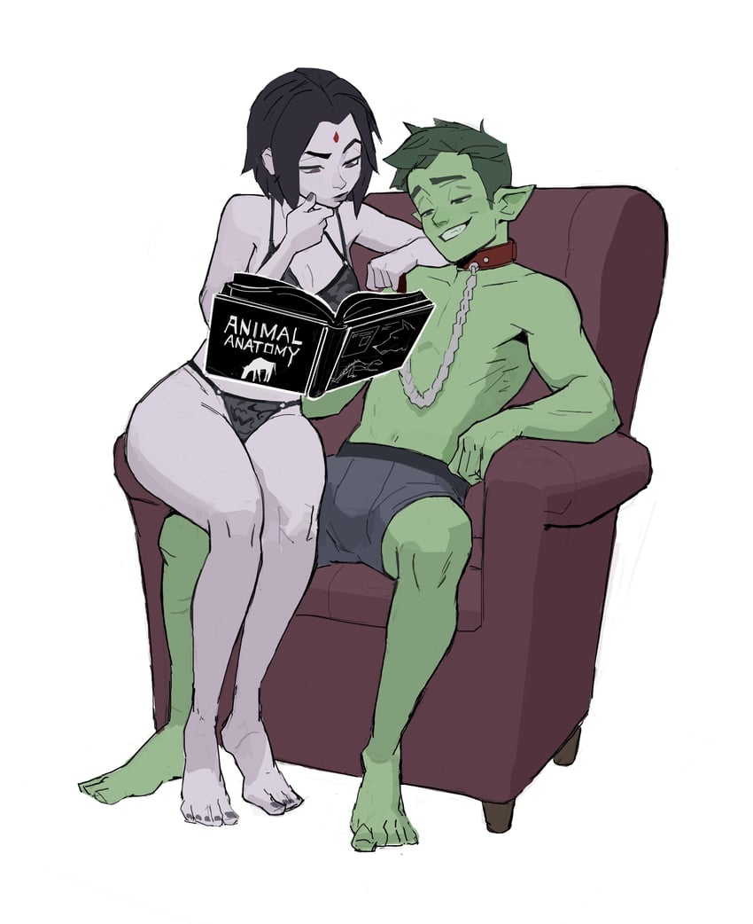 raven and beast boy (dc comics and 1 more) drawn by amugea