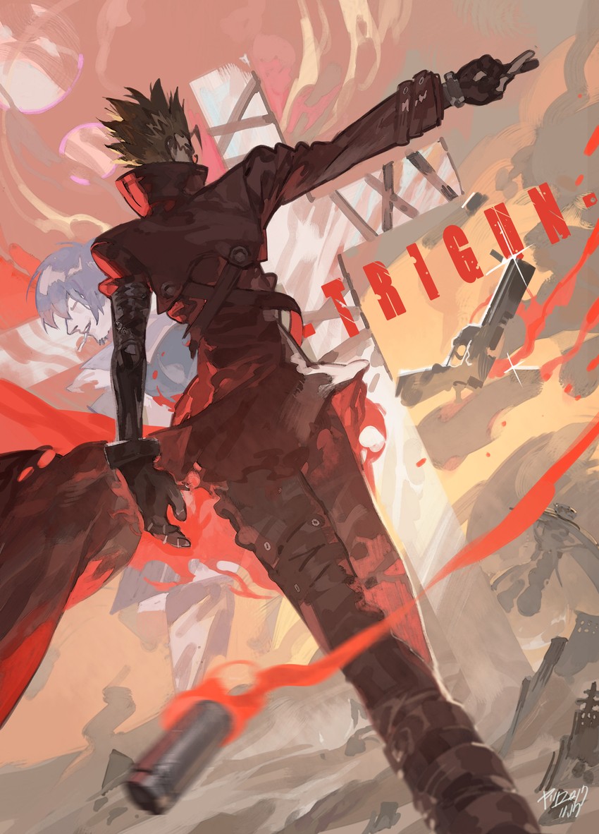vash the stampede and nicholas d. wolfwood (trigun) drawn by yotsuyu