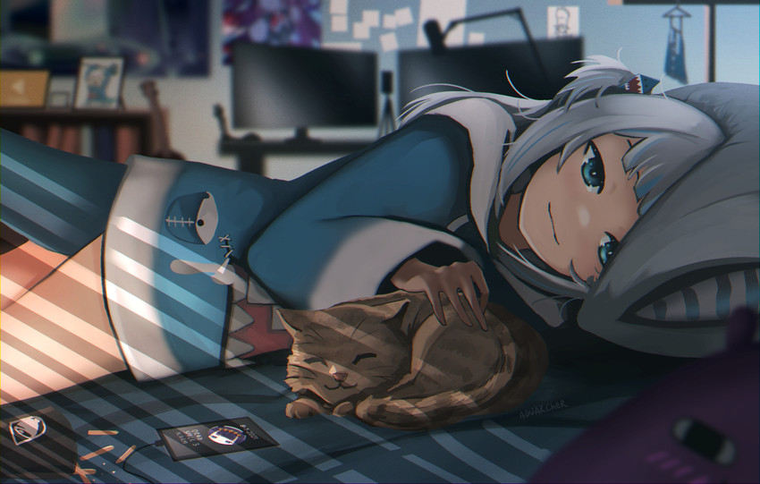 gawr gura (hololive and 1 more) drawn by advarcher