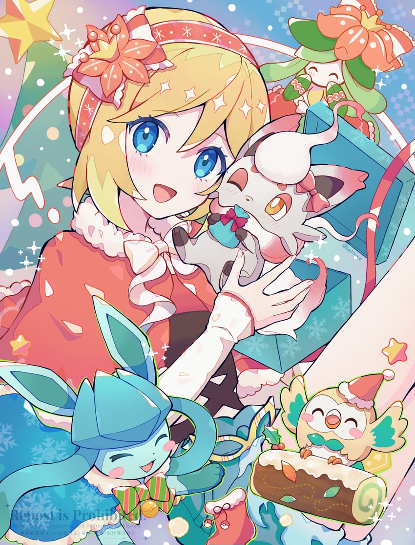 rowlet, glaceon, irida, hisuian zorua, and lilligant (pokemon and 1 more) drawn by haru_(haruxxe)