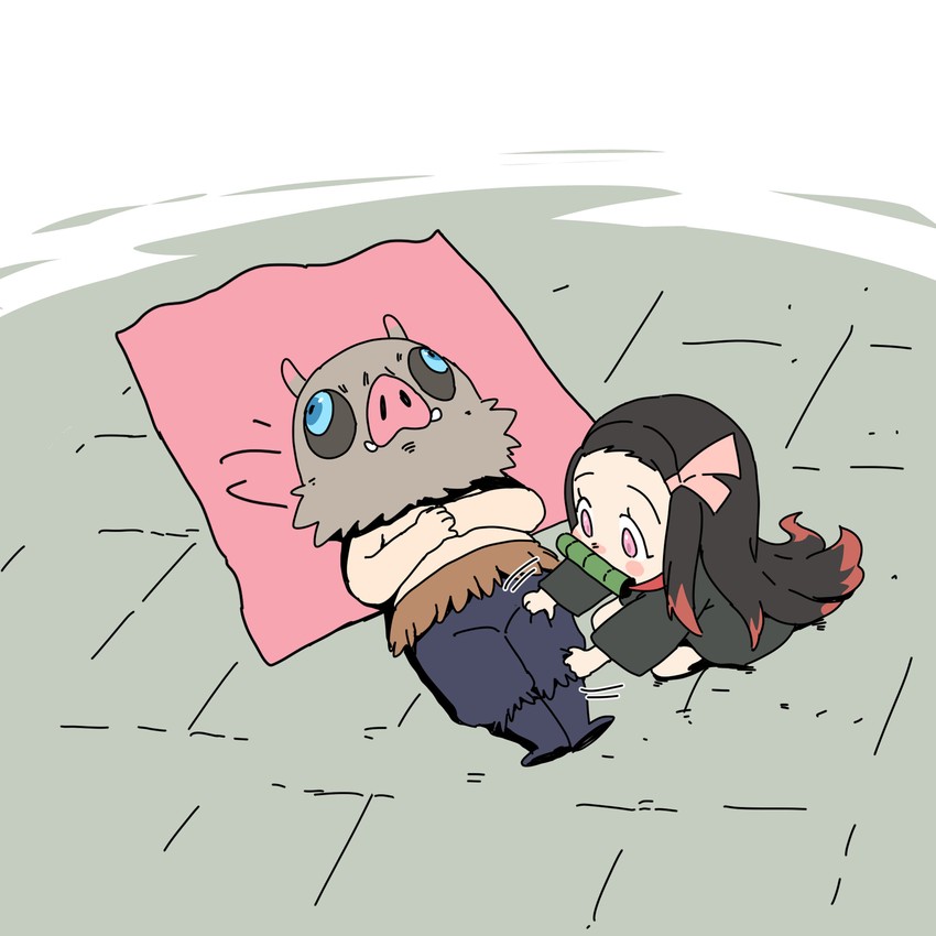 kamado nezuko and hashibira inosuke (kimetsu no yaiba) drawn by artofmiin