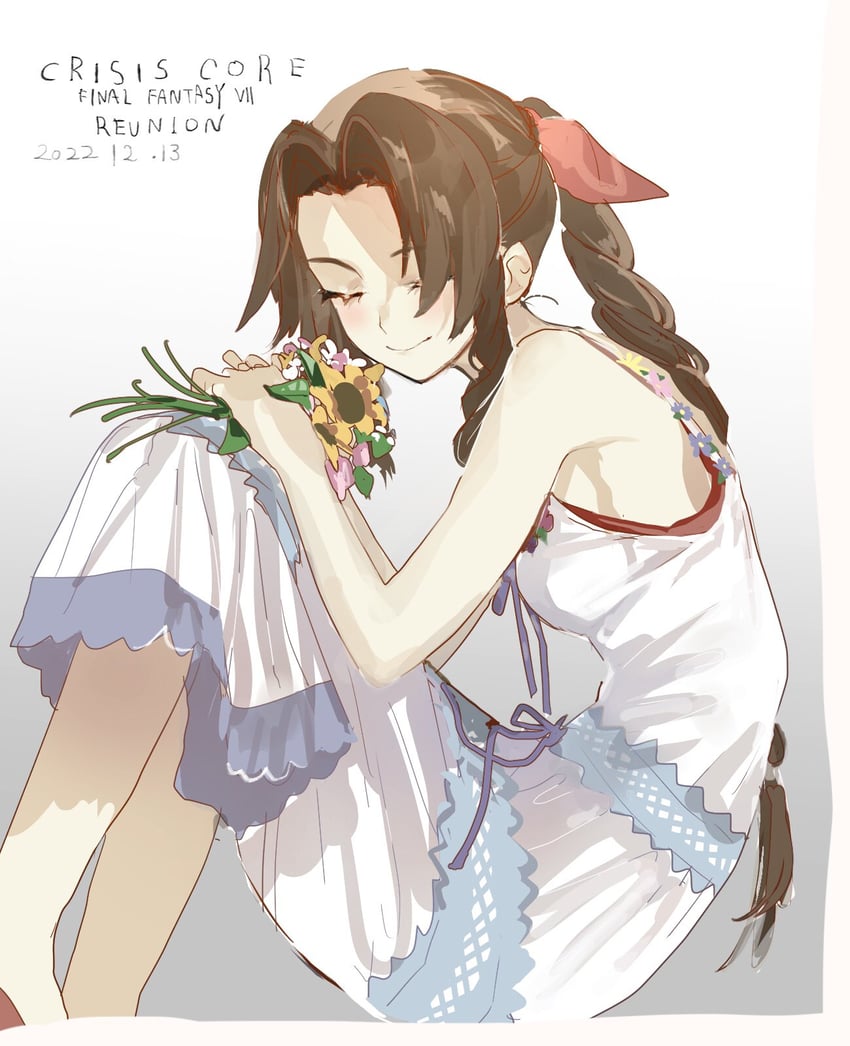 aerith gainsborough (final fantasy and 2 more) drawn by meameeea