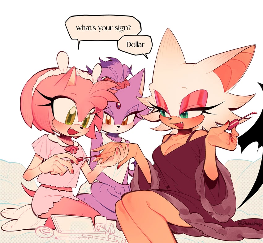amy rose, blaze the cat, and rouge the bat (sonic) drawn by usheriiu