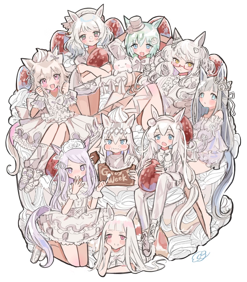 gold ship, mejiro mcqueen, oguri cap, curren chan, seiun sky, and 4 more (umamusume) drawn by kumo_(mokumoku_warabi)