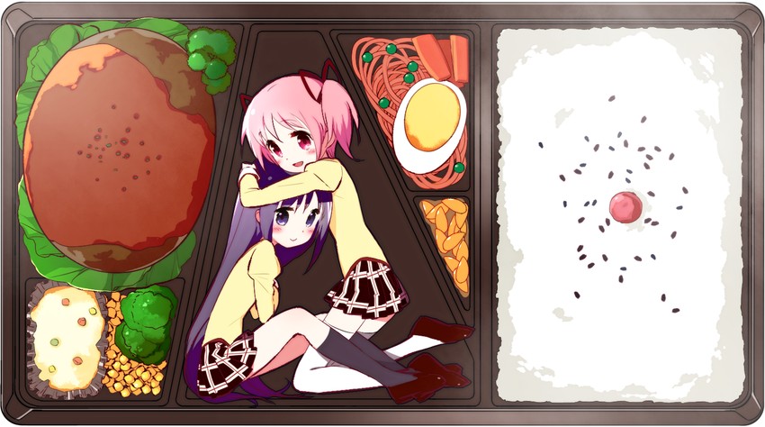 akemi homura, kaname madoka, and yuuki aoi (mahou shoujo madoka magica and 1 more) drawn by muhogame