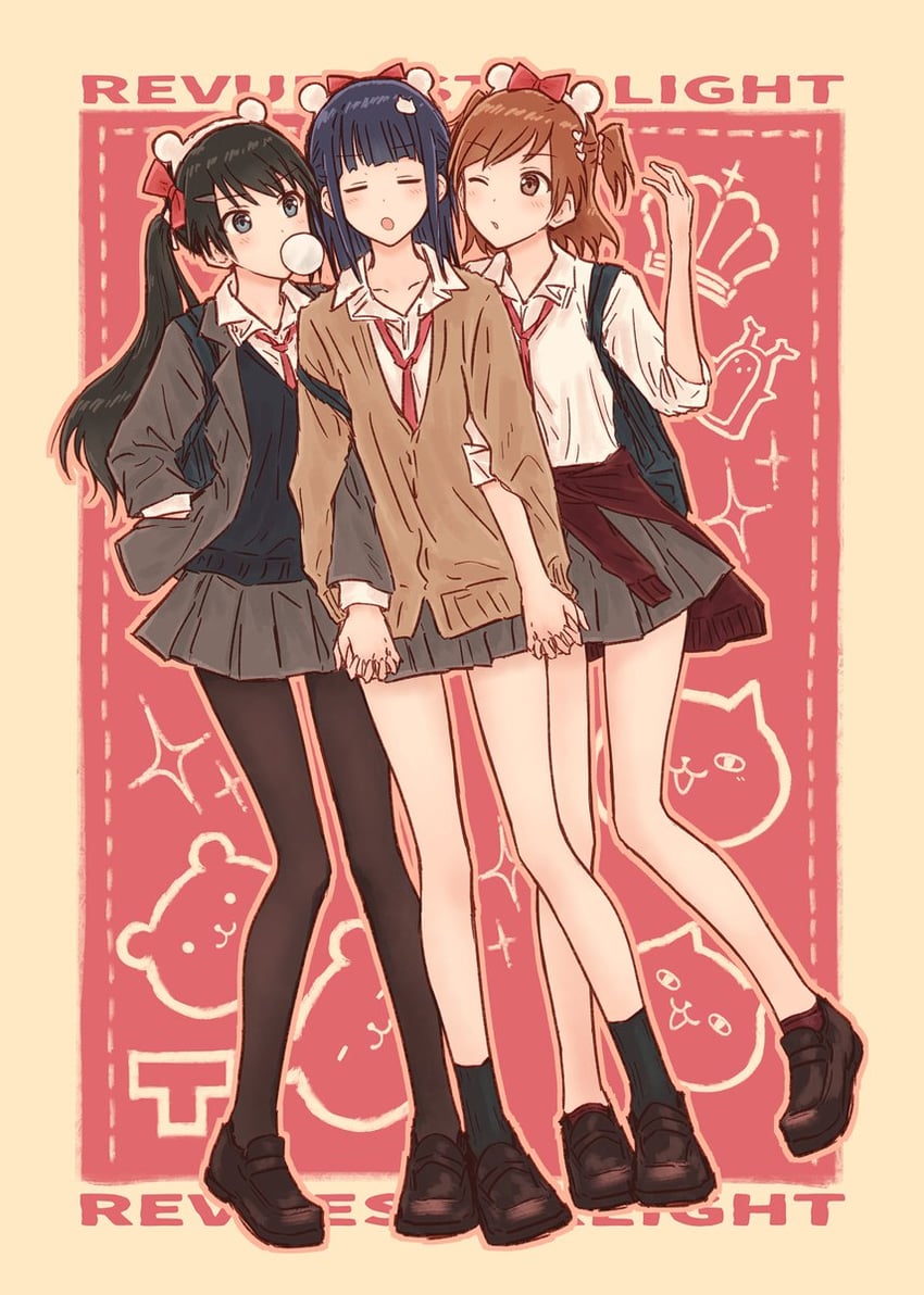 aijou karen, tsuyuzaki mahiru, and kagura hikari (shoujo kageki revue starlight) drawn by bullfalk