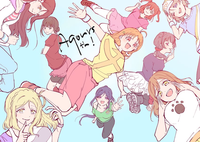 watanabe you, tsushima yoshiko, sakurauchi riko, takami chika, matsuura kanan, and 4 more (love live! and 1 more) drawn by kiko_ycr