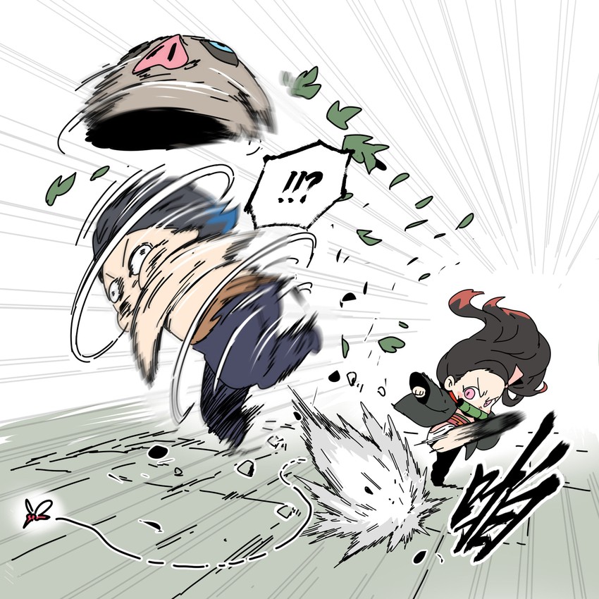 kamado nezuko and hashibira inosuke (kimetsu no yaiba) drawn by artofmiin