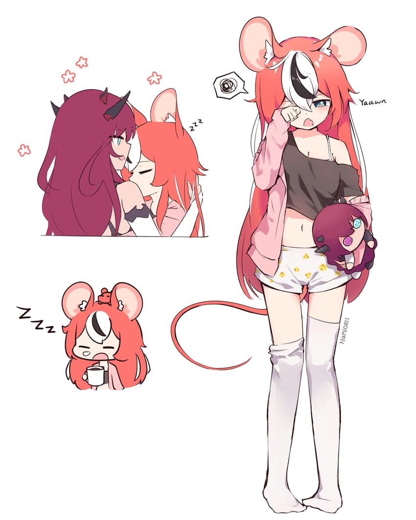 hakos baelz, irys, mr. squeaks, and dollrys (hololive and 1 more) drawn by namiorii
