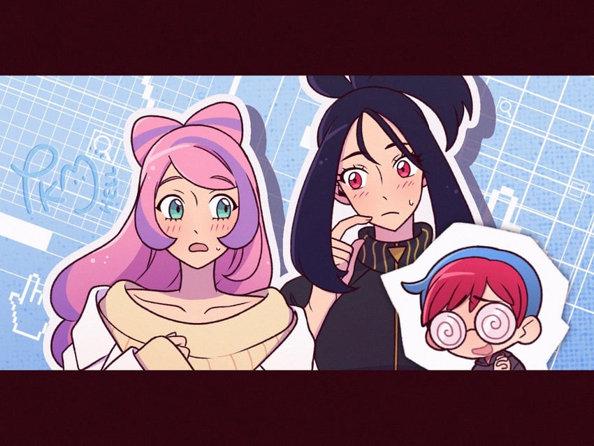 penny, miriam, and dendra (pokemon and 1 more) drawn by submashell