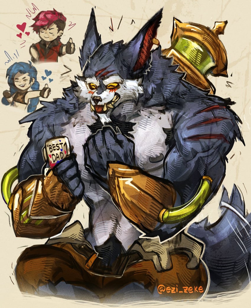 jinx, vi, arcane jinx, arcane vi, and warwick (league of legends and 1 more) drawn by ezizekekiel