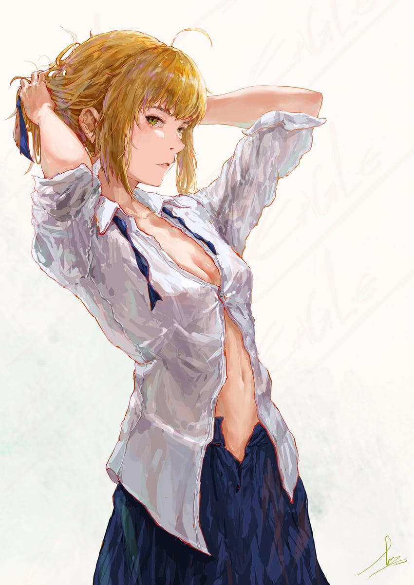 artoria pendragon and saber (fate and 1 more) drawn by eagle_white