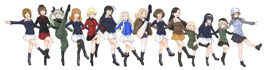 nishizumi miho, darjeeling, nishizumi maho, anchovy, akiyama yukari, and 9 more (girls und panzer and 2 more) drawn by kuppipi_ramutarou