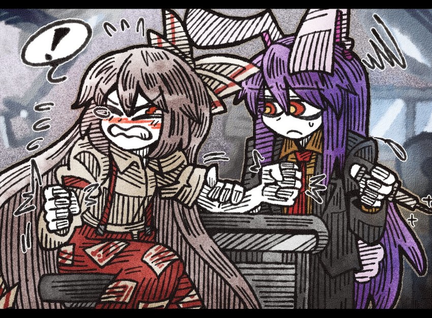 reisen udongein inaba and fujiwara no mokou (touhou) drawn by suenari_(peace)