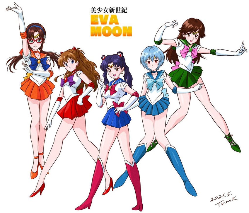 souryuu asuka langley, ayanami rei, sailor moon, makinami mari illustrious, katsuragi misato, and 6 more (neon genesis evangelion and 2 more) drawn by tsunemoku