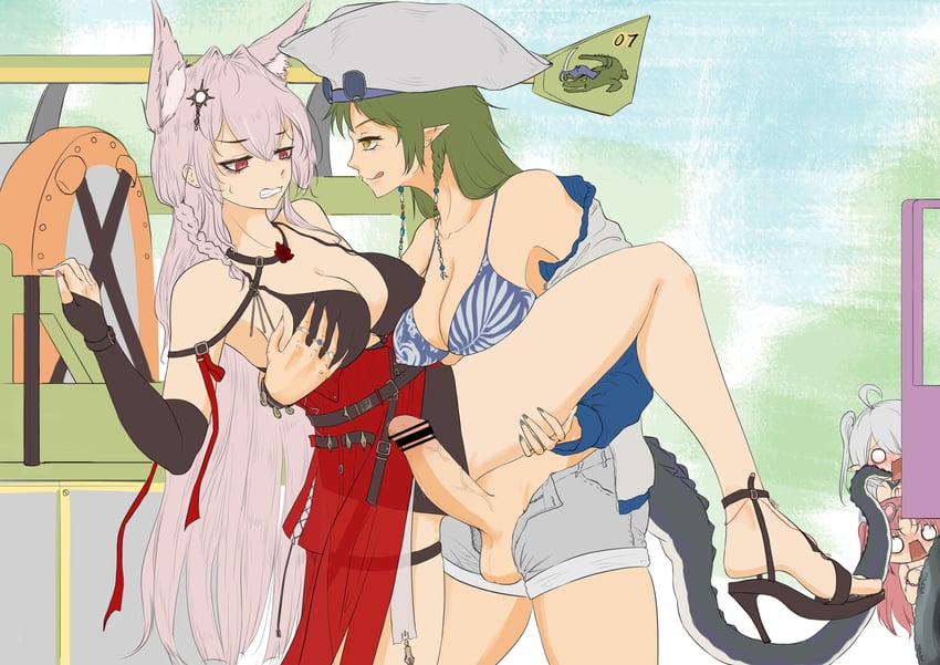 tomimi, myrtle, gavial, pozyomka, and gavial the invincible (arknights) drawn by shangguanzhuhanyi