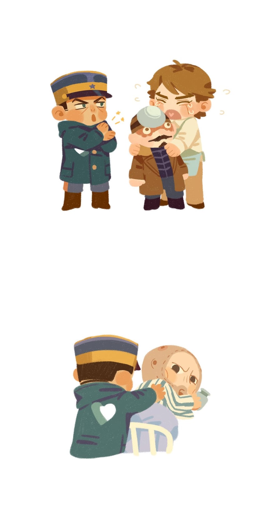 tsukishima hajime, tsurumi tokushirou, and edogai yasaku (golden kamuy) drawn by chengongzi123