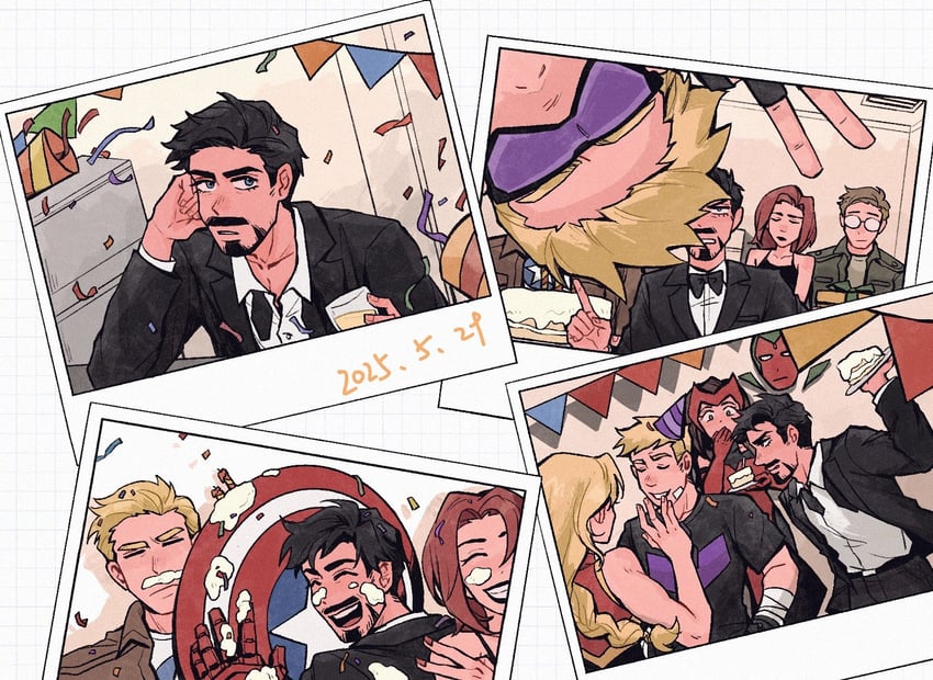 steve rogers, tony stark, captain america, wanda maximoff, scarlet witch, and 5 more (marvel and 1 more) drawn by weibo_7899261198