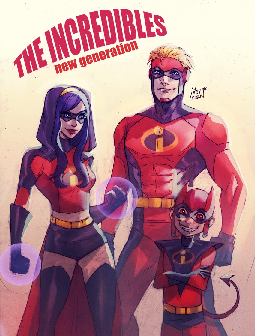 violet parr, dash parr, and jack-jack parr (the incredibles) drawn by mabymin