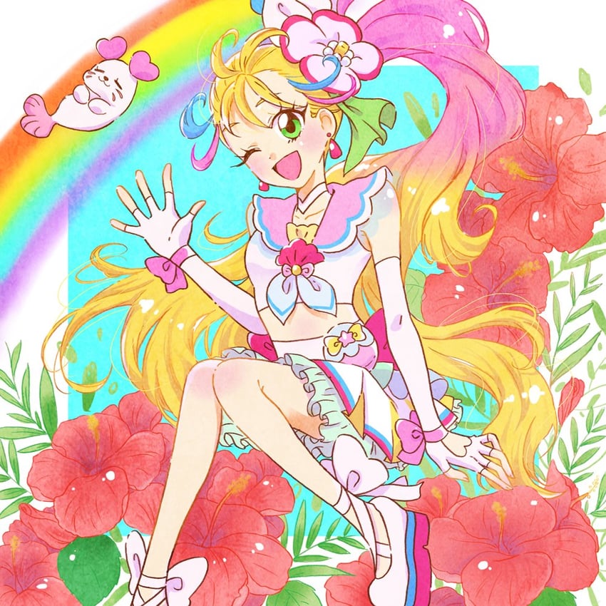 natsuumi manatsu, cure summer, and kururun (precure and 1 more) drawn by hoppetoonaka3