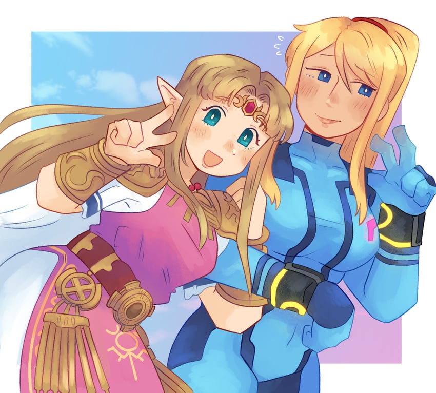 princess zelda and samus aran (the legend of zelda and 3 more) drawn by hoshizora_lone