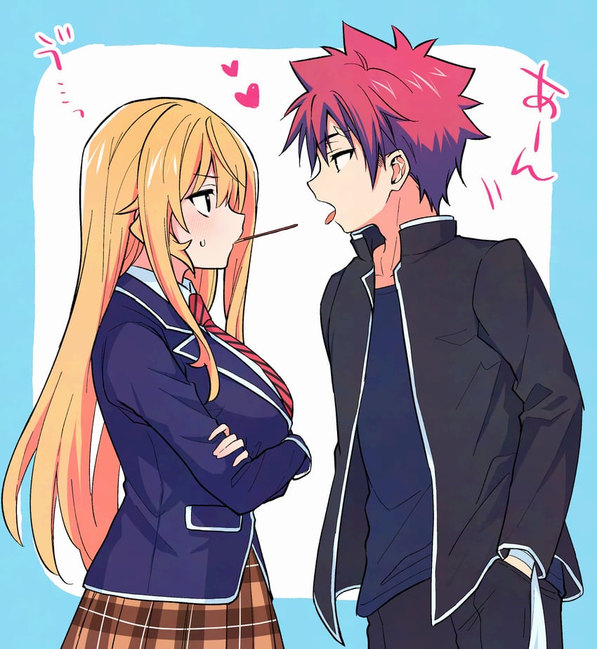 nakiri erina and yukihira souma (shokugeki no souma) drawn by toy-black
