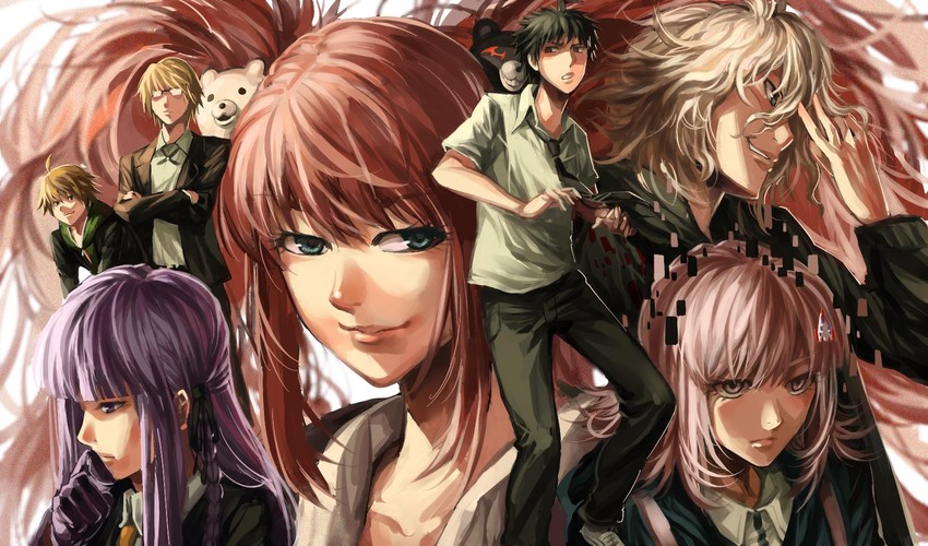 nanami chiaki, komaeda nagito, hinata hajime, kirigiri kyoko, enoshima junko, and 2 more (danganronpa and 3 more) drawn by ruukii_drift