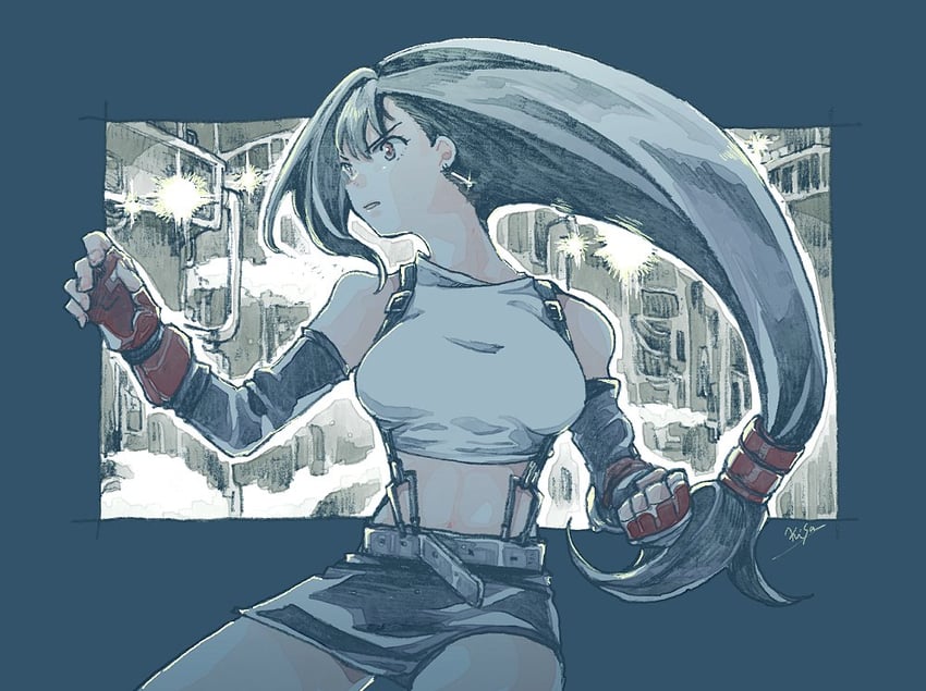 tifa lockhart (final fantasy and 1 more) drawn by michibata_65