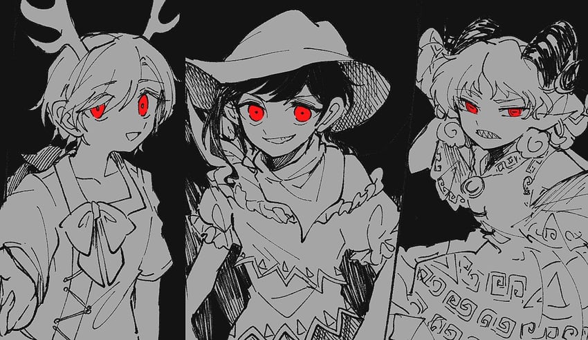 kicchou yachie, kurokoma saki, and toutetsu yuuma (touhou) drawn by itomugi-kun