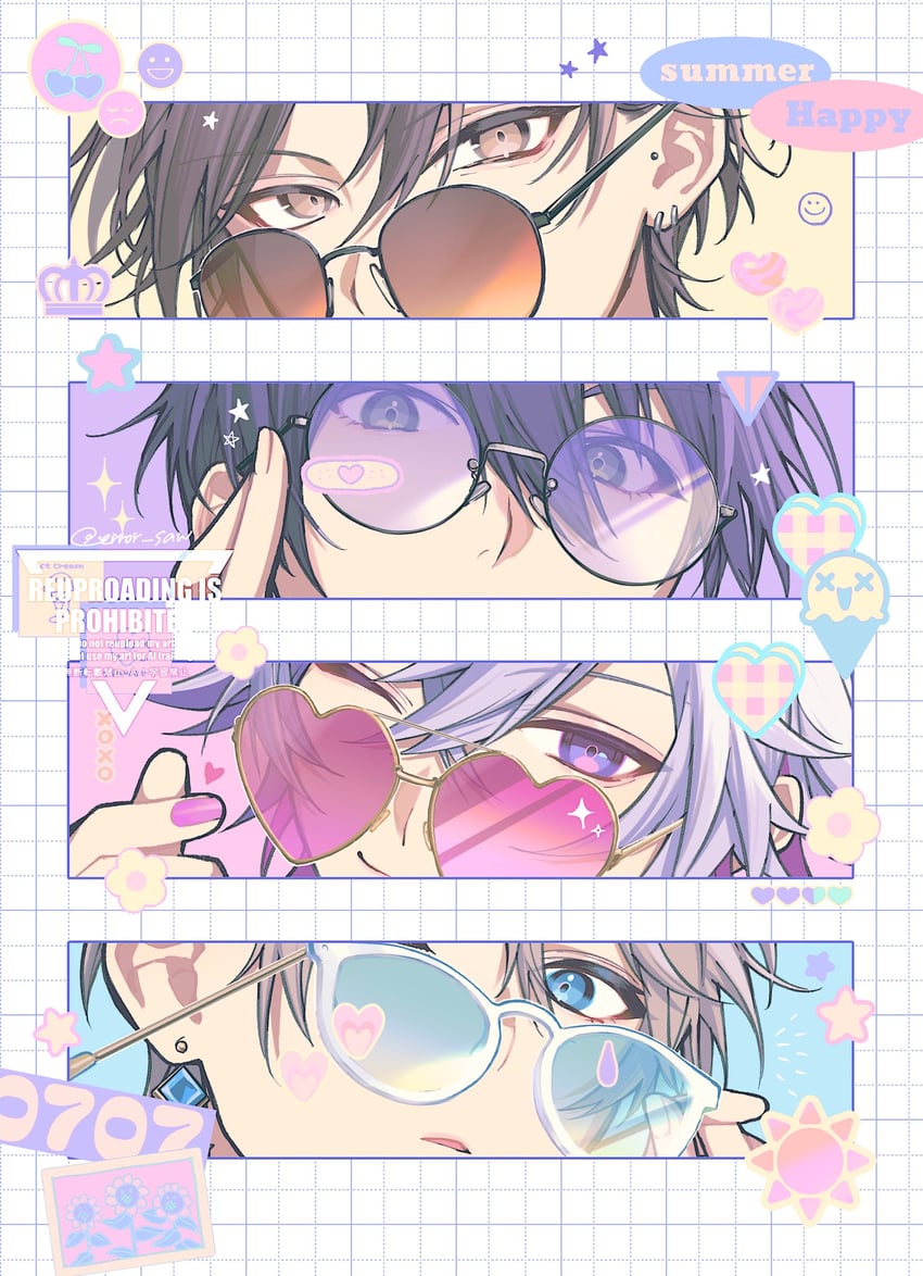 kenmochi touya, fuwa minato, kagami hayato, and kaida haru (nijisanji) drawn by saw_(dtn_error)
