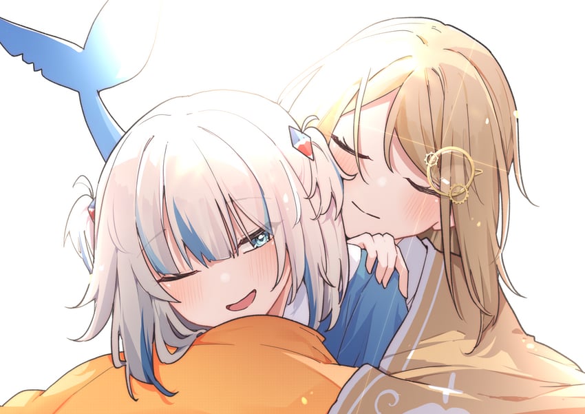 gawr gura and watson amelia (hololive and 1 more) drawn by airenif