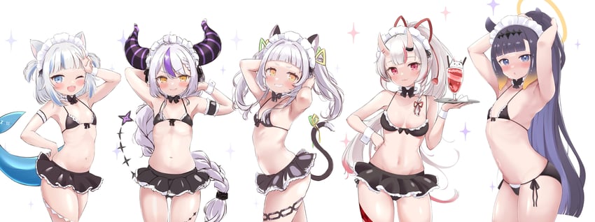 gawr gura, ninomae ina'nis, murasaki shion, la+ darknesss, nakiri ayame, and 2 more (hololive and 1 more) drawn by cocozasa