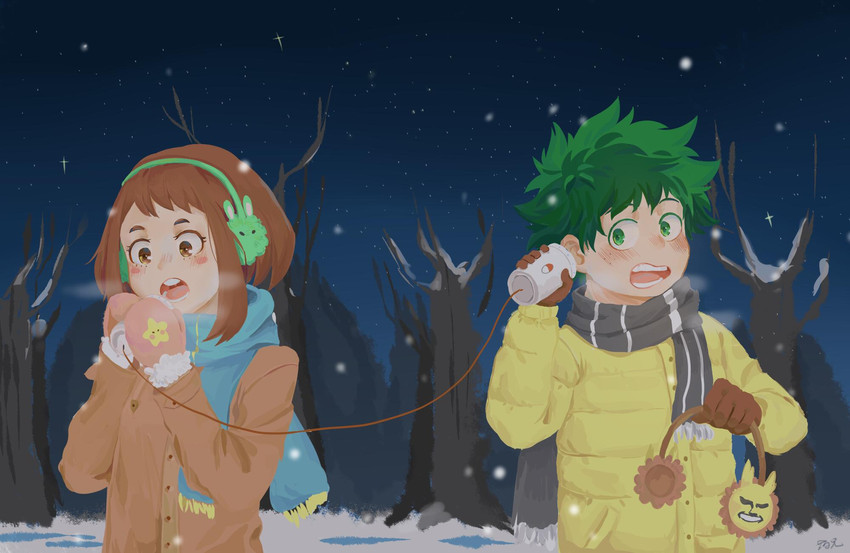 midoriya izuku, uraraka ochaco, and all might (boku no hero academia) drawn by yaoxiongdalao