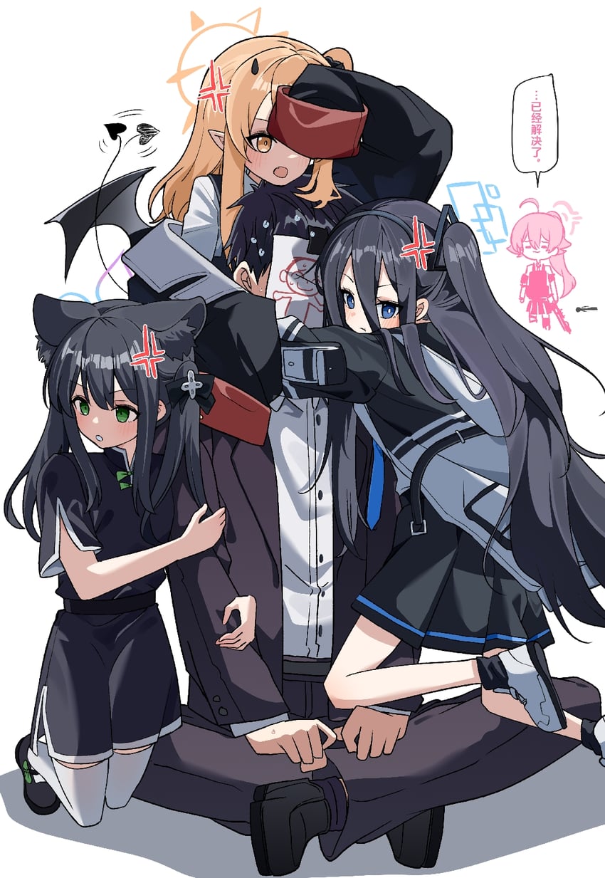 sensei, doodle sensei, aris, ibuki, shun, and 1 more (blue archive) drawn by whirlwinddog