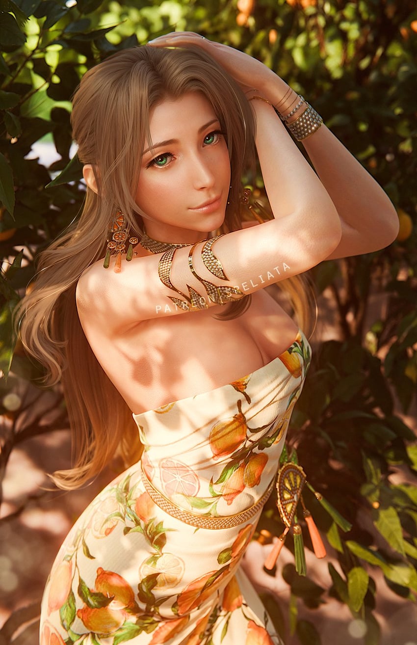 aerith gainsborough (final fantasy and 2 more) drawn by sreliata