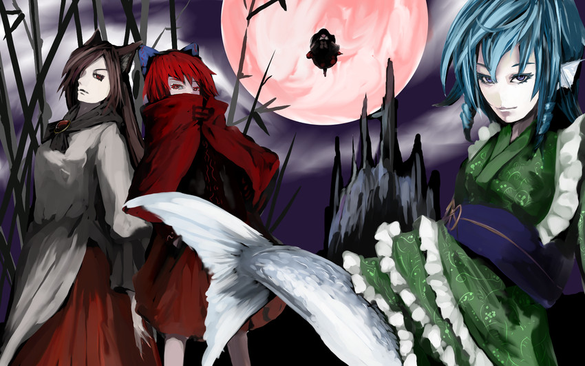 houraisan kaguya, imaizumi kagerou, sekibanki, and wakasagihime (touhou and 1 more) drawn by amatou3