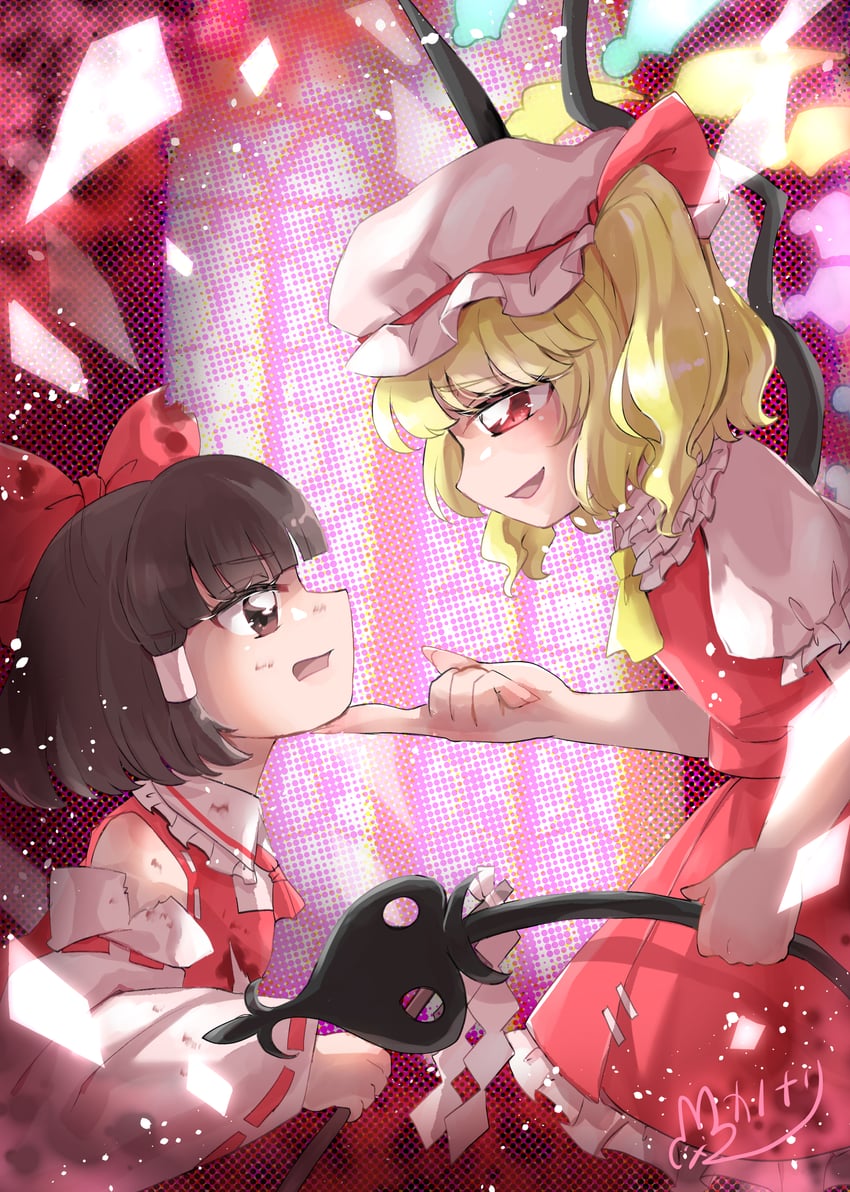 hakurei reimu and flandre scarlet (touhou and 1 more) drawn by kanonari