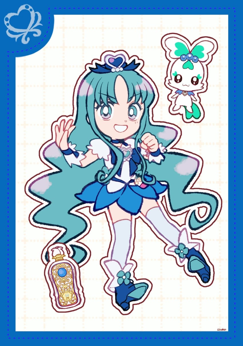 kurumi erika, cure marine, and coffret (precure and 1 more) drawn by uwded_207