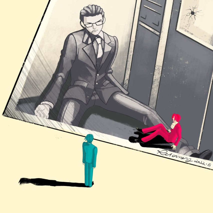 phoenix wright, miles edgeworth, and gregory edgeworth (ace attorney and 1 more) drawn by relanoy