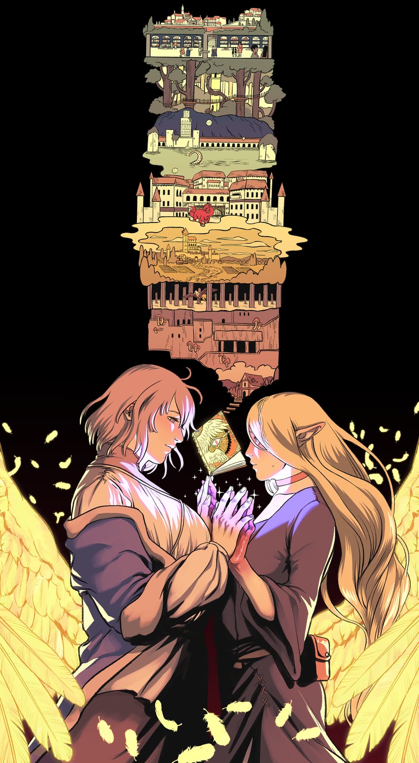 marcille donato and falin touden (dungeon meshi) drawn by racqueer