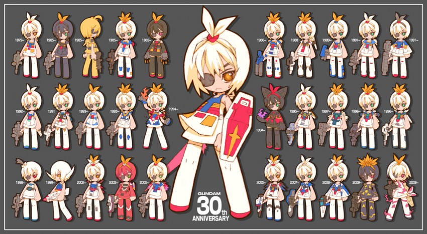rx-78-2 gundam, zeta gundam, nu gundam, unicorn gundam, gundam mk ii, and 26 more (gundam and 16 more) drawn by nakayama_tooru