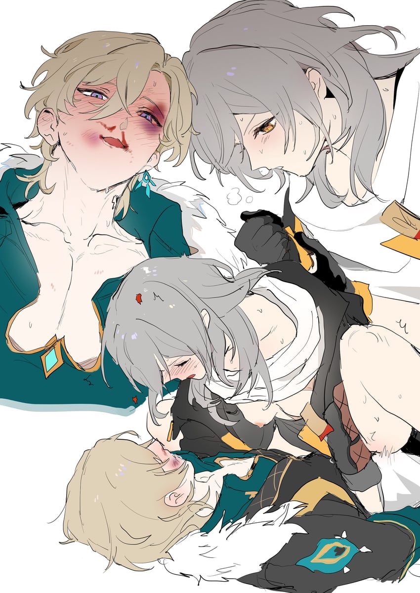 trailblazer, stelle, and aventurine (honkai and 1 more) drawn by dal-gi
