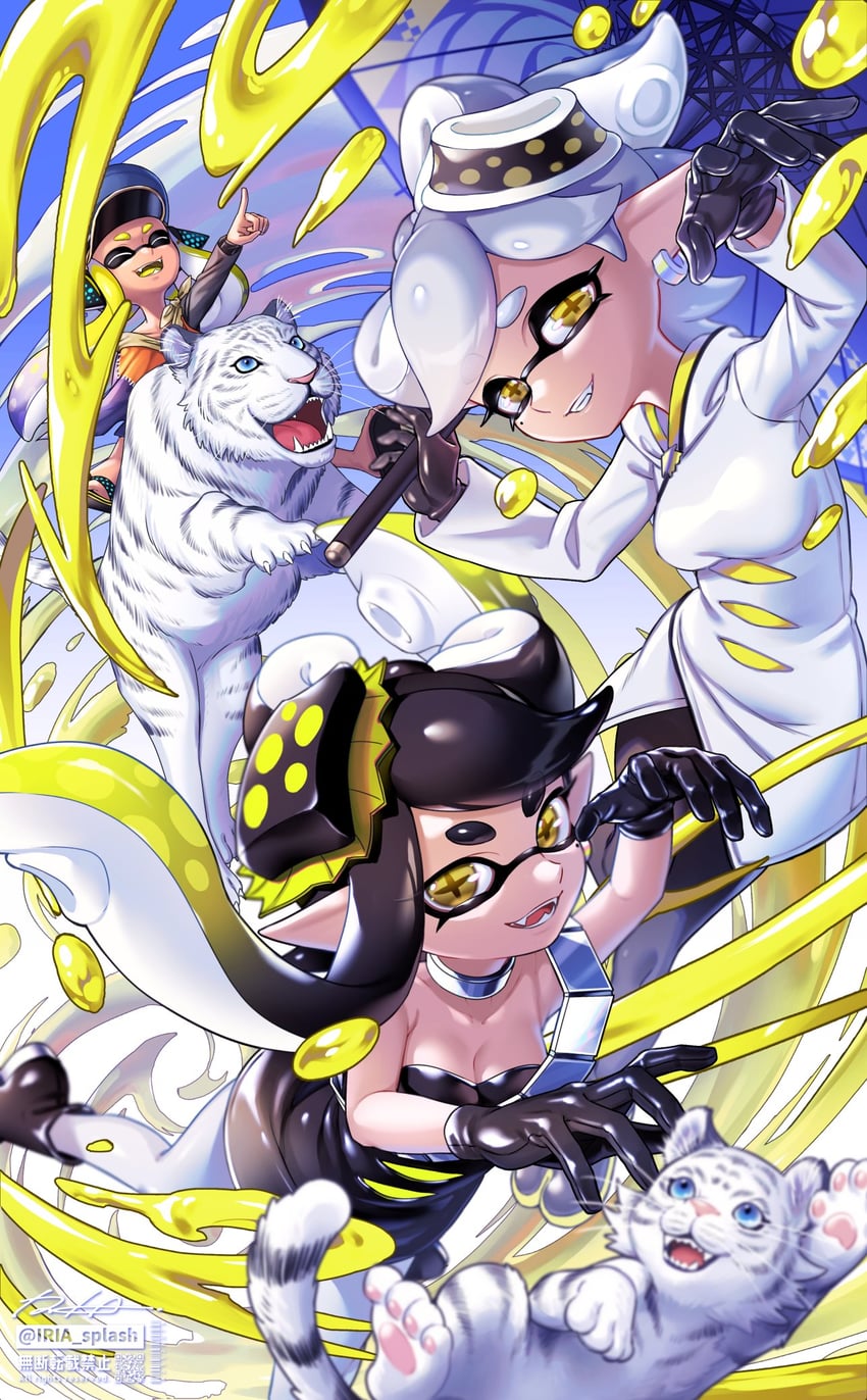 inkling player character, agent 3, callie, captain 3, and marie (splatoon and 1 more) drawn by iria_(yumeirokingyo)