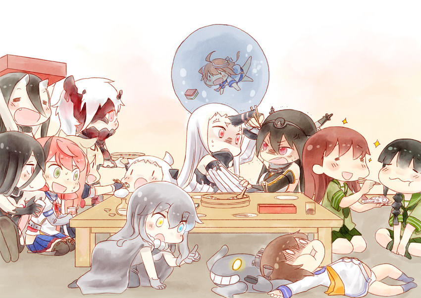 yuudachi, nagato, yuudachi kai ni, yukikaze, northern ocean princess, and 9 more (kantai collection) drawn by hinata_yuu