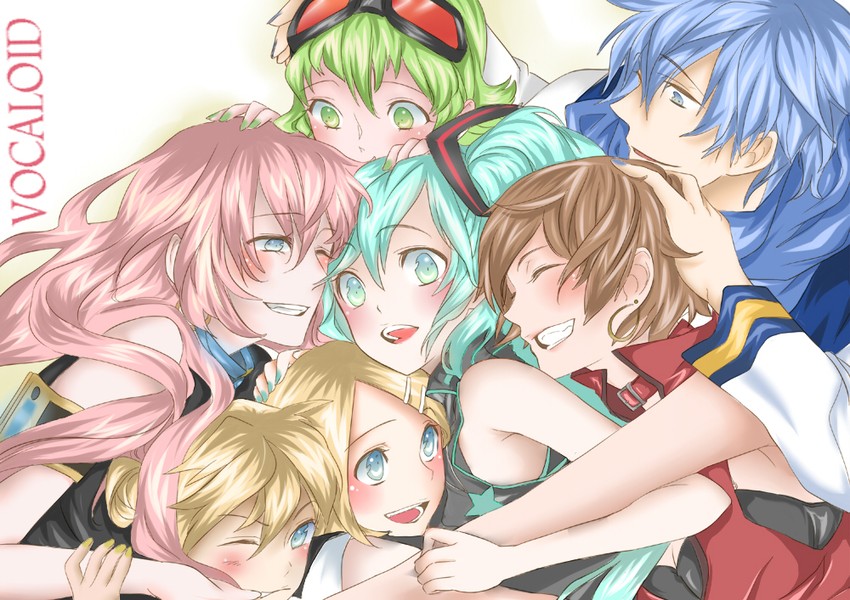 hatsune miku, kagamine rin, kagamine len, megurine luka, kaito, and 2 more (vocaloid) drawn by hasuko_(renko)