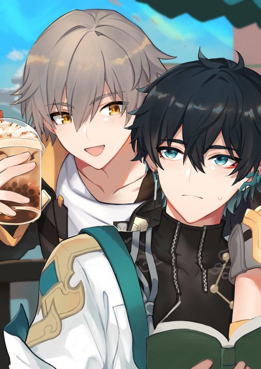 trailblazer, caelus, and dan heng (honkai and 1 more) drawn by yonage_gm